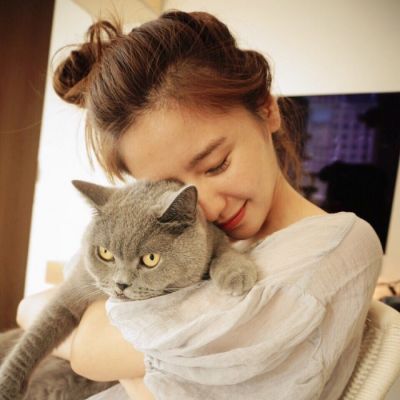 美女抱猫头像